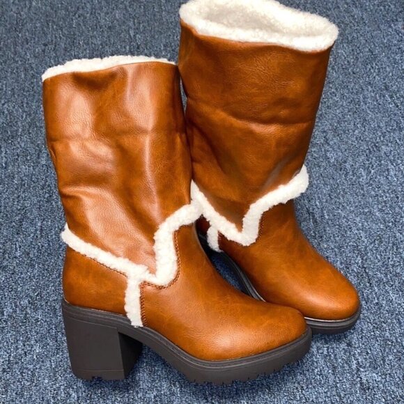 JustFab Ellie Trim Heeled Sherpa Lined Women's Boot Size 6.5 Tan/Brown - Picture 6 of 7